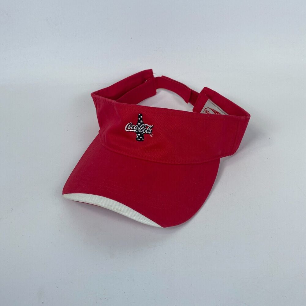 Falcon Headwear Sun Visor Hat Mens One Size Red Embroidered Coca Cola Adjustable